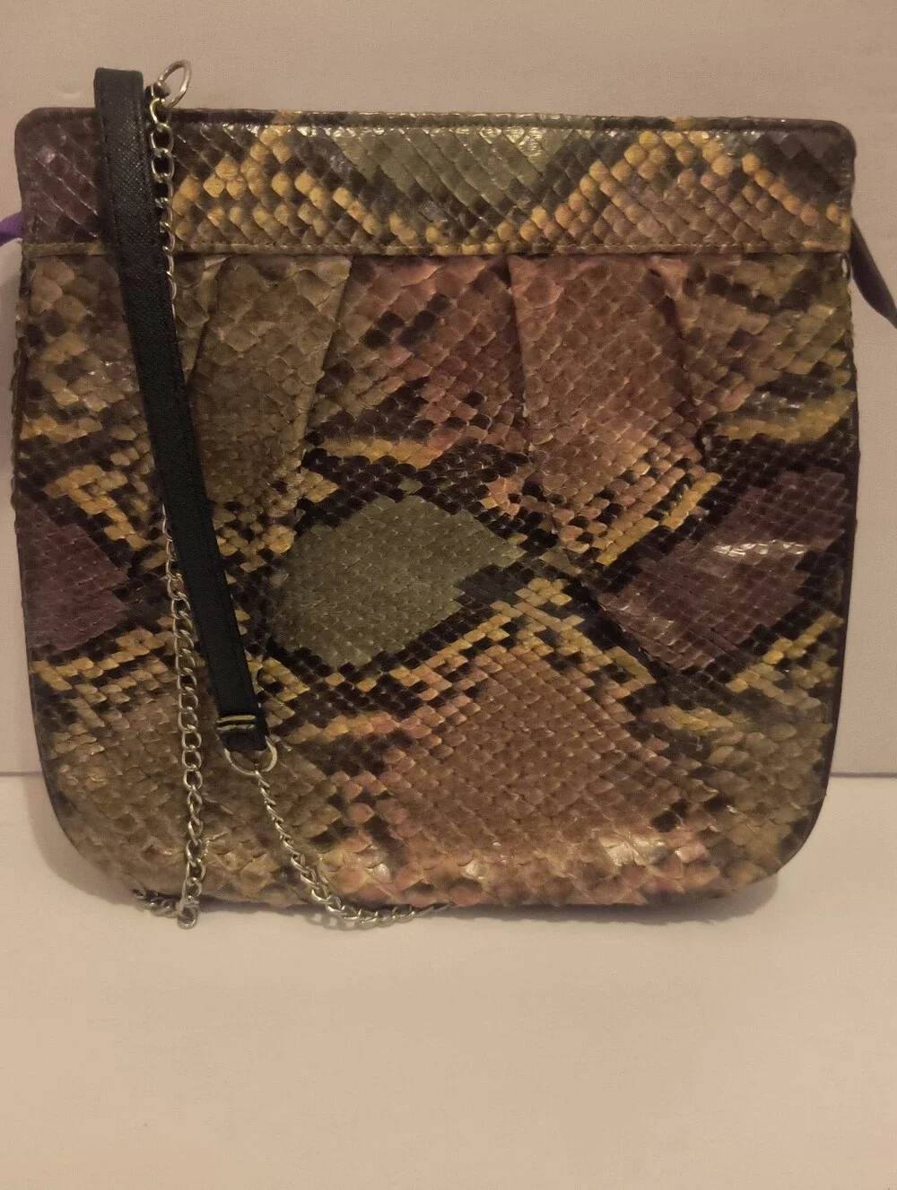 Vintage Multi-Tone Python Print Leather Crossbody / Clutch Bag